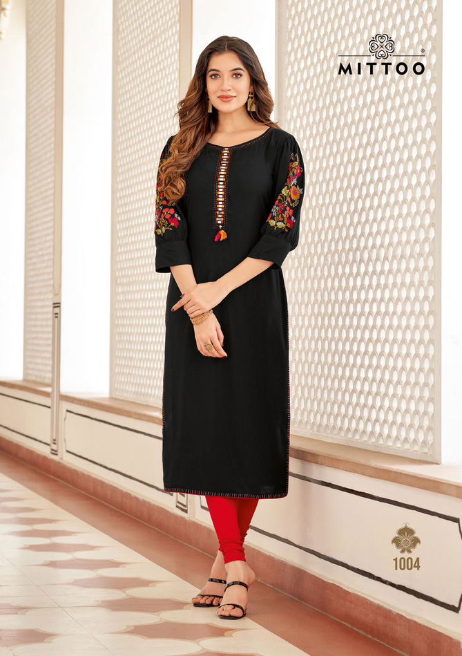 Kaamiya By Mittoo Rayon Embroidery Kurtis Wholesale Shop In Surat